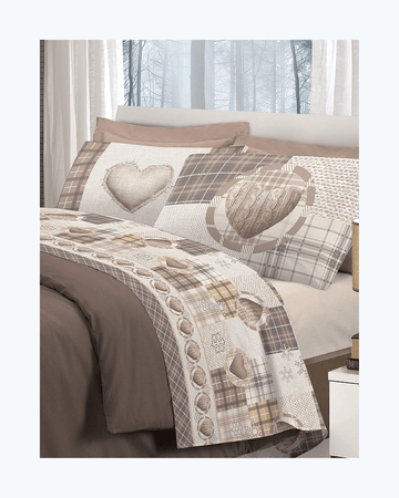 Set Lenzuola Letto in Cotone - Completo Letto Stampa Fantasia Beige